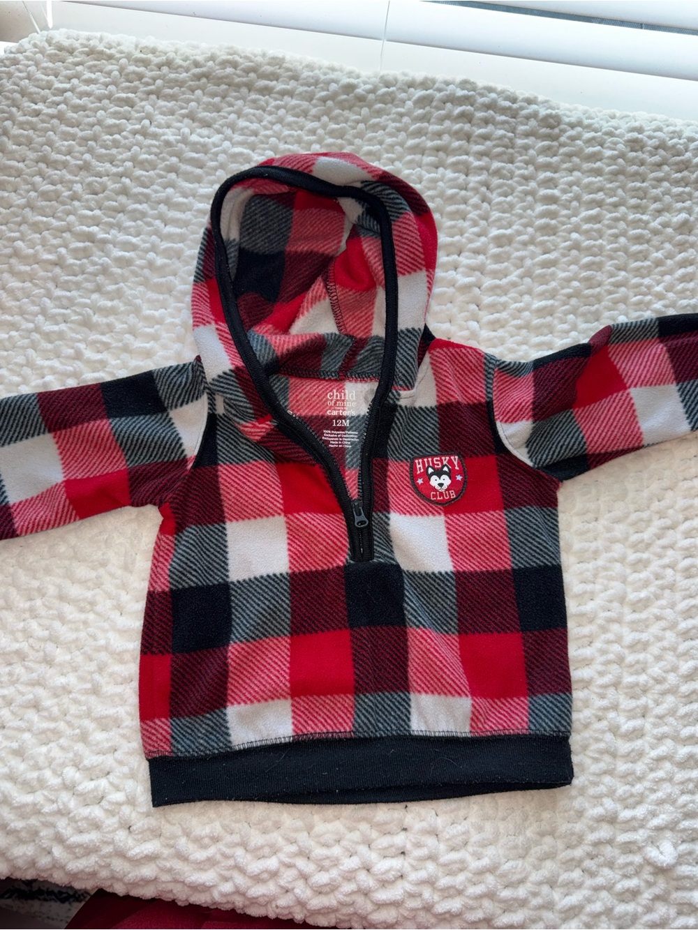 child of mine Red Black White Buffalo Plaid Hoodie with Husky Patch
